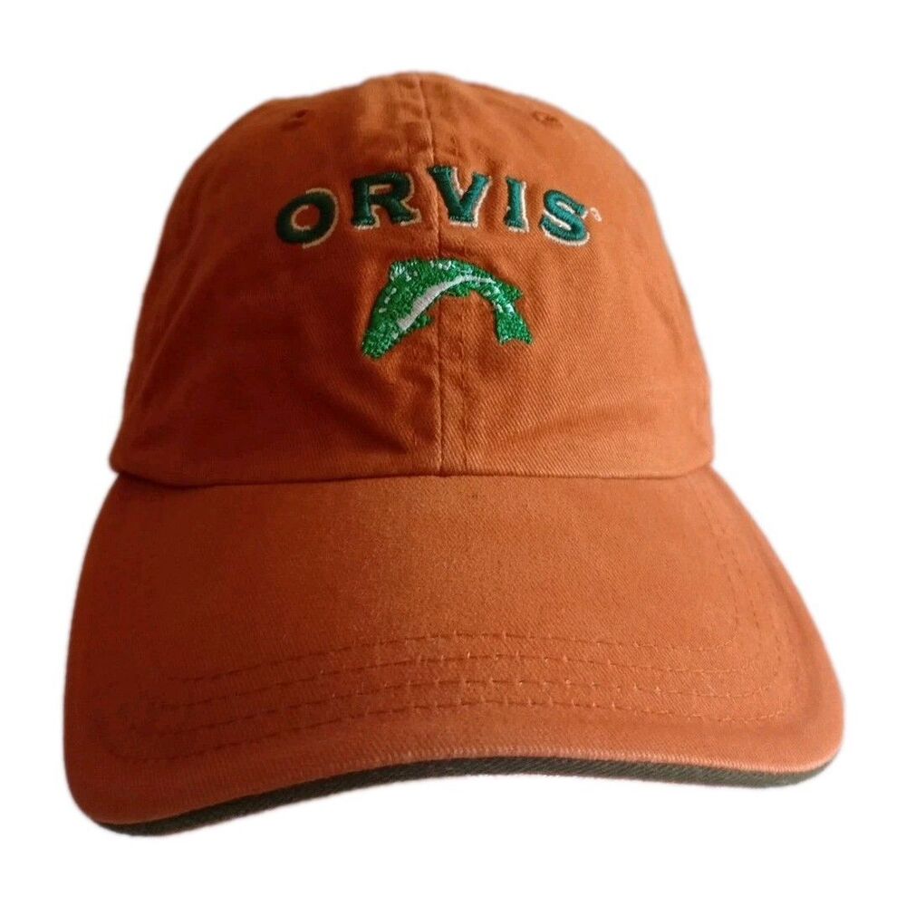 Orvis Hat Fitted L-XL Orange Green Fishing Insect  Repellent Cotton Rugged